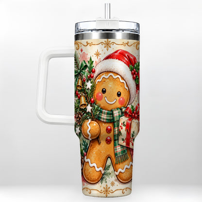 Tree 40oz Tumbler, Gingerbread Tumbler, Stainless Steel Travel Cup