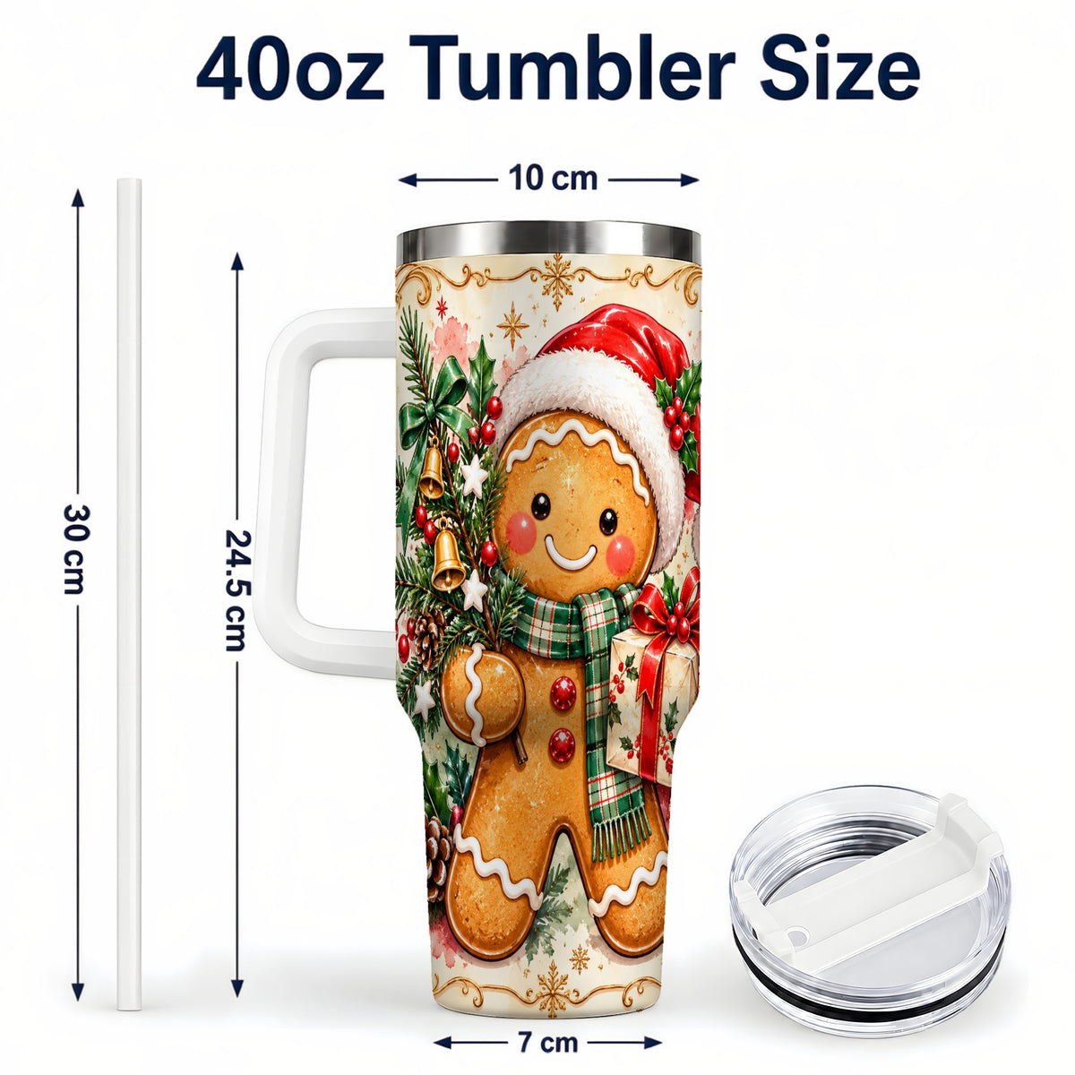 #pl[40oz|White] Tree 40oz Tumbler, Gingerbread Tumbler, Stainless Steel Travel Cup