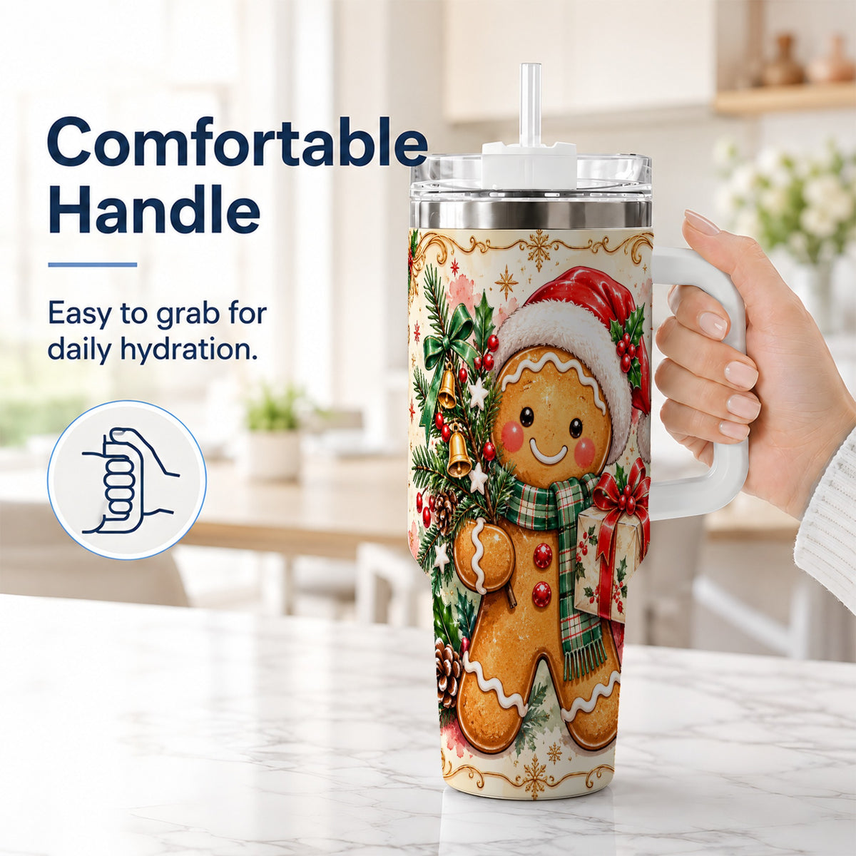#pl[40oz|White] Tree 40oz Tumbler, Gingerbread Tumbler, Stainless Steel Travel Cup