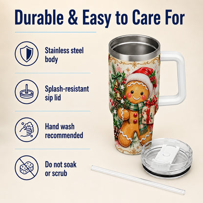 Tree 40oz Tumbler, Gingerbread Tumbler, Stainless Steel Travel Cup