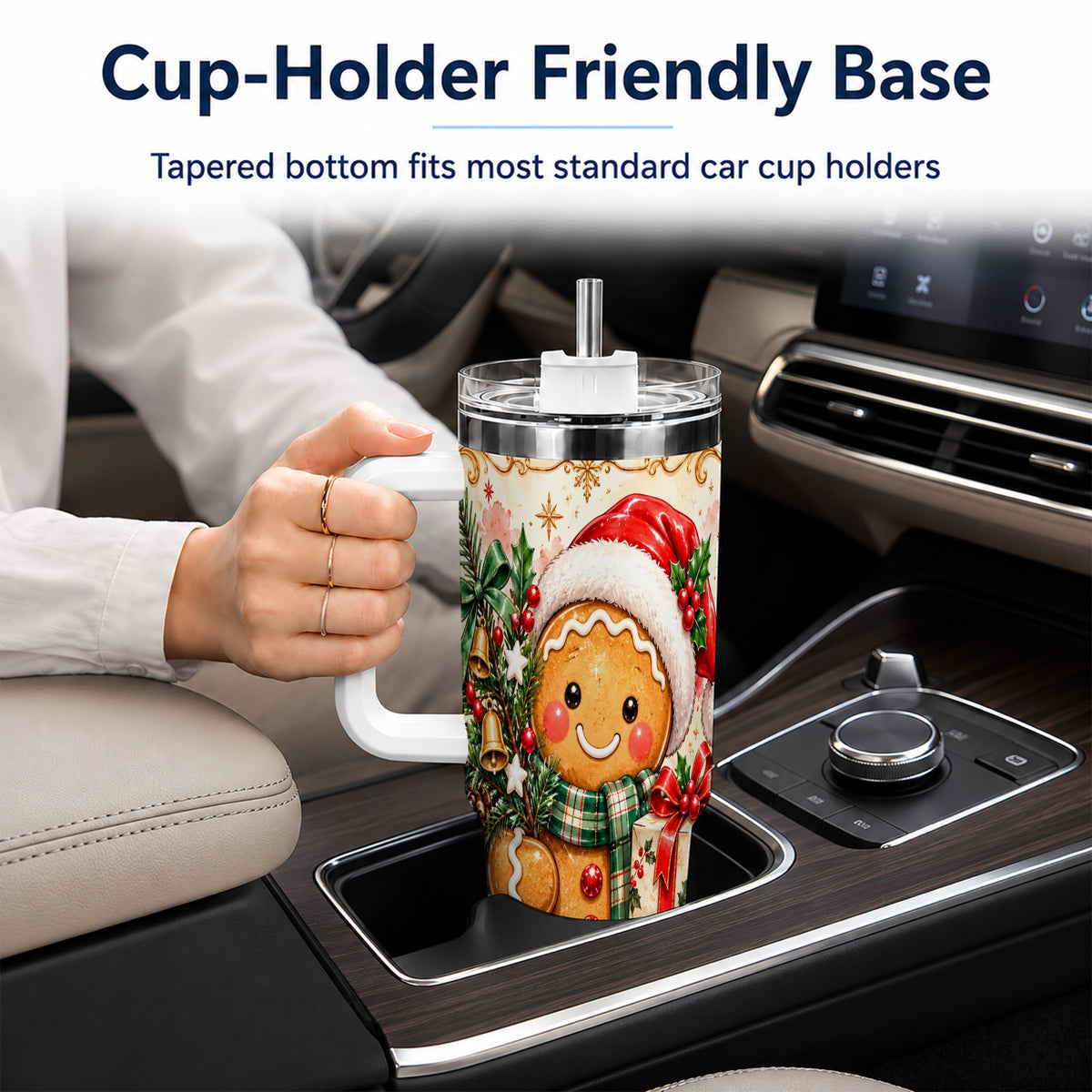 Tree 40oz Tumbler, Gingerbread Tumbler, Stainless Steel Travel Cup