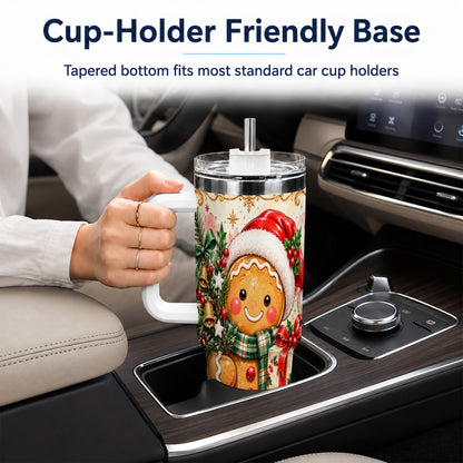 Tree 40oz Tumbler, Gingerbread Tumbler, Stainless Steel Travel Cup
