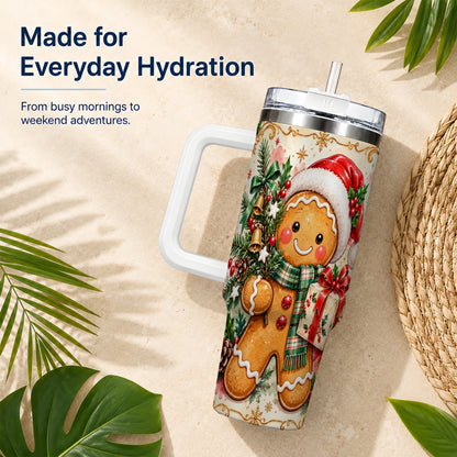 Tree 40oz Tumbler, Gingerbread Tumbler, Stainless Steel Travel Cup