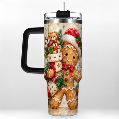 #pl[40oz|Black] Stocking 40oz Tumbler, Gingerbread Tumbler, Stainless Steel Travel Cup
