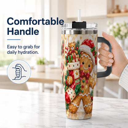 #pl[40oz|Black] Stocking 40oz Tumbler, Gingerbread Tumbler, Stainless Steel Travel Cup