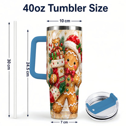 #pl[40oz|Blue] Stocking 40oz Tumbler, Gingerbread Tumbler, Stainless Steel Travel Cup