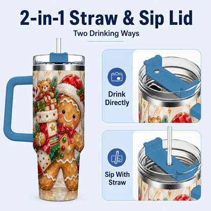 #pl[40oz|Blue] Stocking 40oz Tumbler, Gingerbread Tumbler, Stainless Steel Travel Cup