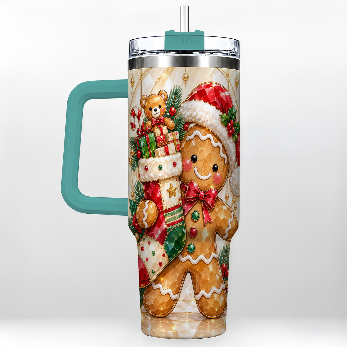#pl[40oz|Green] Stocking 40oz Tumbler, Gingerbread Tumbler, Stainless Steel Travel Cup