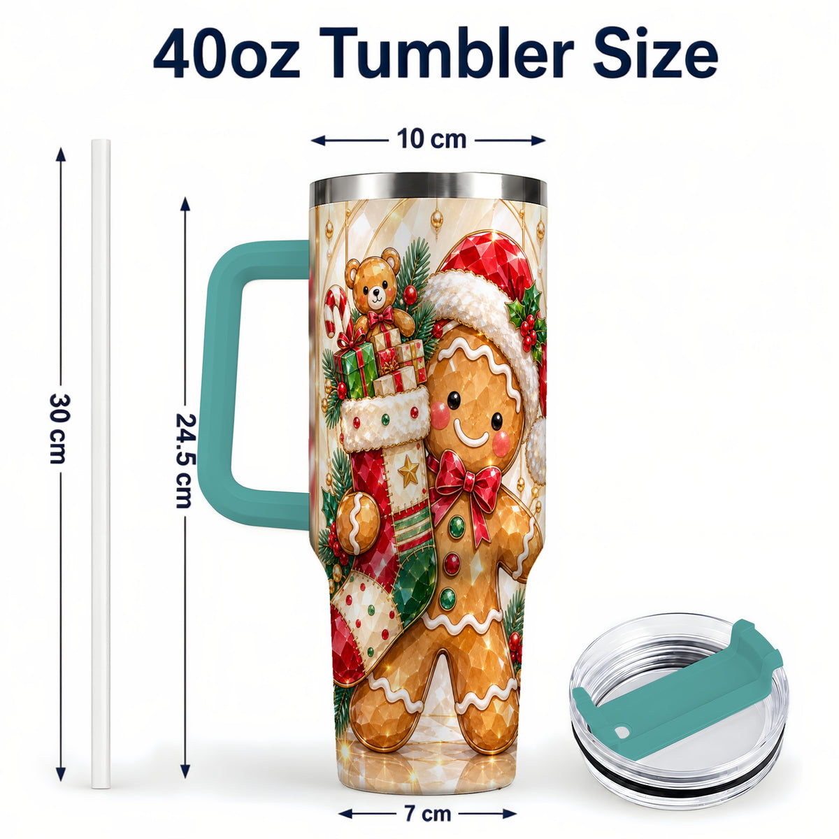 #pl[40oz|Green] Stocking 40oz Tumbler, Gingerbread Tumbler, Stainless Steel Travel Cup