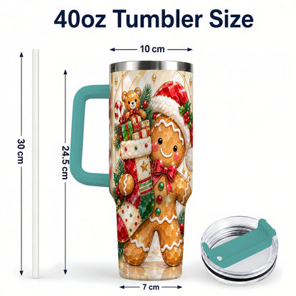 #pl[40oz|Green] Stocking 40oz Tumbler, Gingerbread Tumbler, Stainless Steel Travel Cup