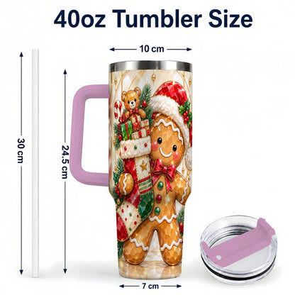 #pl[40oz|Pink] Stocking 40oz Tumbler, Gingerbread Tumbler, Stainless Steel Travel Cup