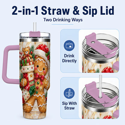 #pl[40oz|Pink] Stocking 40oz Tumbler, Gingerbread Tumbler, Stainless Steel Travel Cup