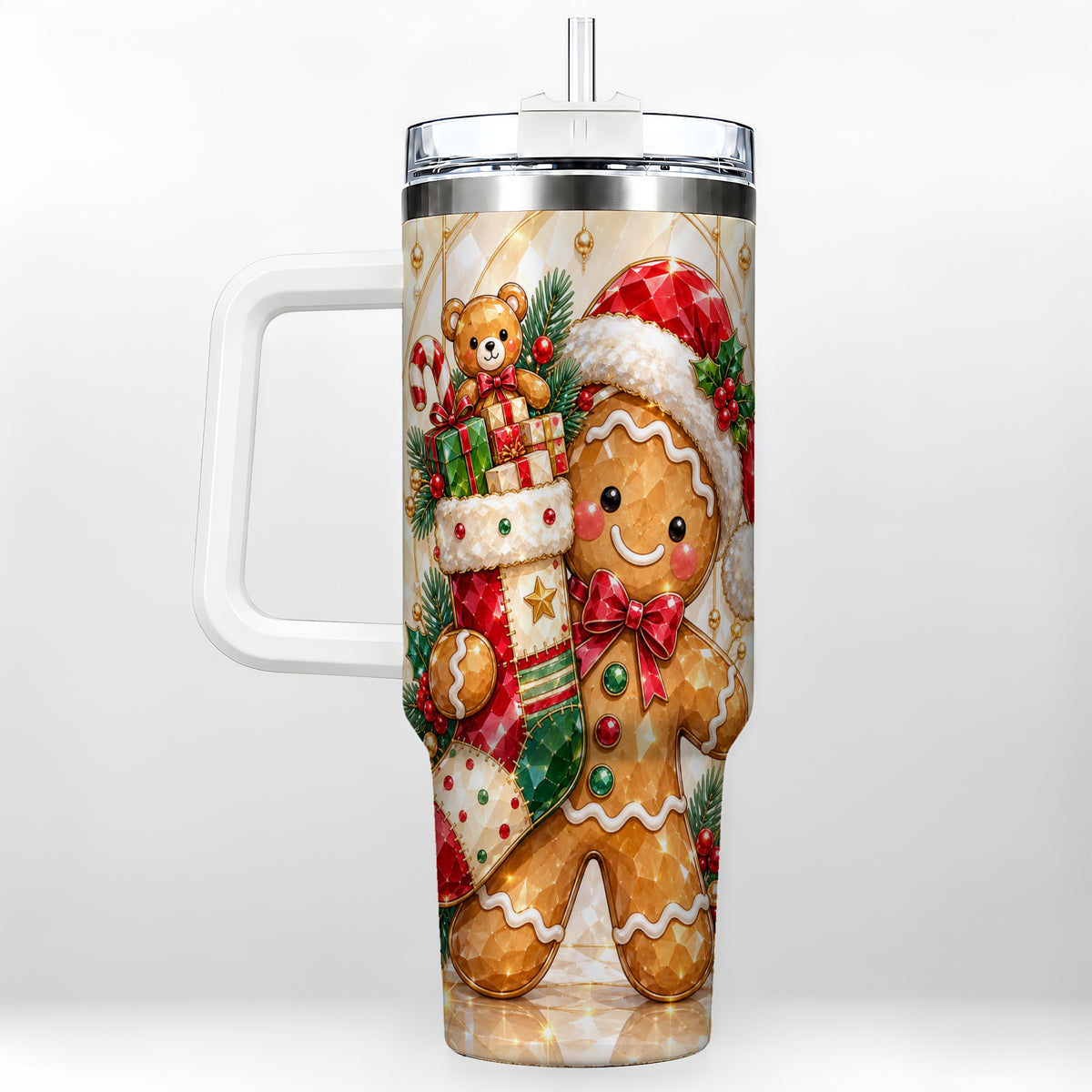 Stocking 40oz Tumbler, Gingerbread Tumbler, Stainless Steel Travel Cup