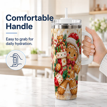 #pl[40oz|White] Stocking 40oz Tumbler, Gingerbread Tumbler, Stainless Steel Travel Cup