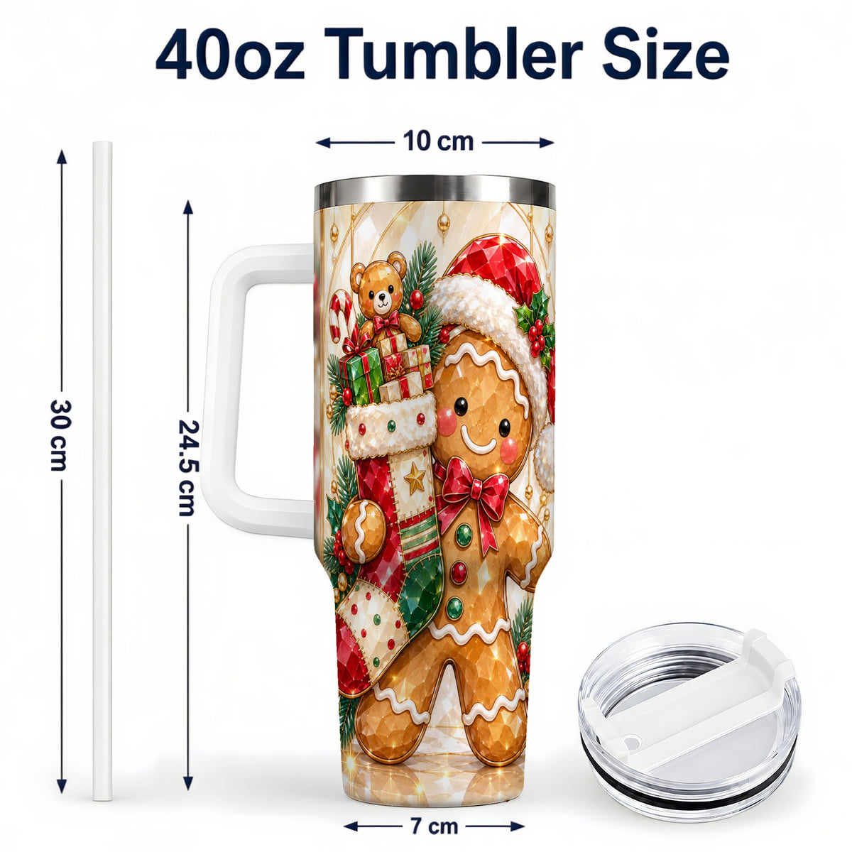 #pl[40oz|White] Stocking 40oz Tumbler, Gingerbread Tumbler, Stainless Steel Travel Cup
