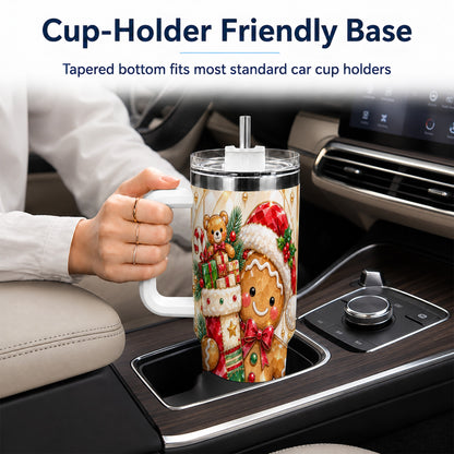 Stocking 40oz Tumbler, Gingerbread Tumbler, Stainless Steel Travel Cup