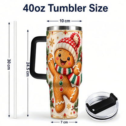 #pl[40oz|Black] Cheerful 40oz Tumbler, Gingerbread Tumbler, Stainless Steel Travel Cup