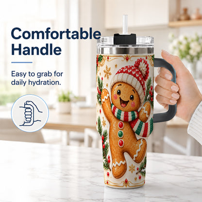 #pl[40oz|Black] Cheerful 40oz Tumbler, Gingerbread Tumbler, Stainless Steel Travel Cup