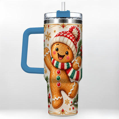 #pl[40oz|Blue] Cheerful 40oz Tumbler, Gingerbread Tumbler, Stainless Steel Travel Cup