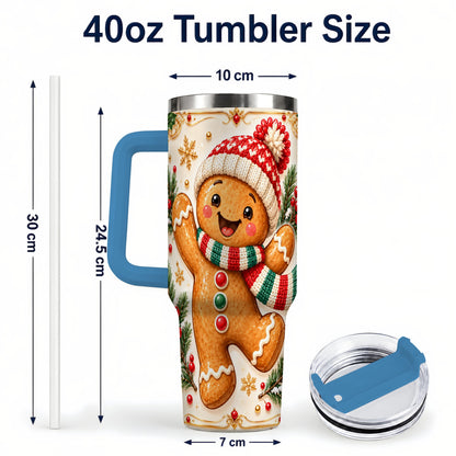 #pl[40oz|Blue] Cheerful 40oz Tumbler, Gingerbread Tumbler, Stainless Steel Travel Cup
