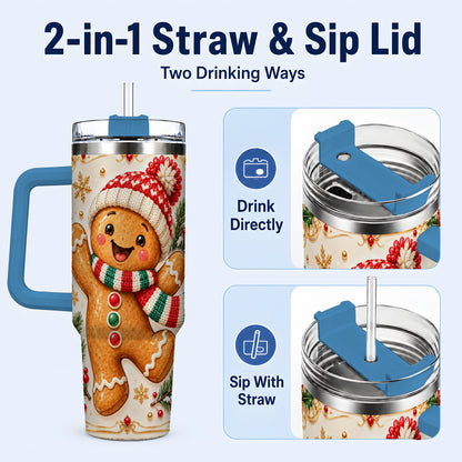 #pl[40oz|Blue] Cheerful 40oz Tumbler, Gingerbread Tumbler, Stainless Steel Travel Cup