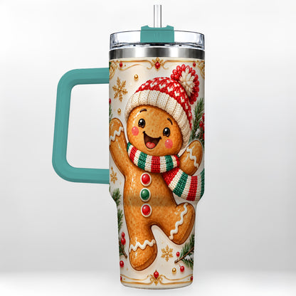 #pl[40oz|Green] Cheerful 40oz Tumbler, Gingerbread Tumbler, Stainless Steel Travel Cup