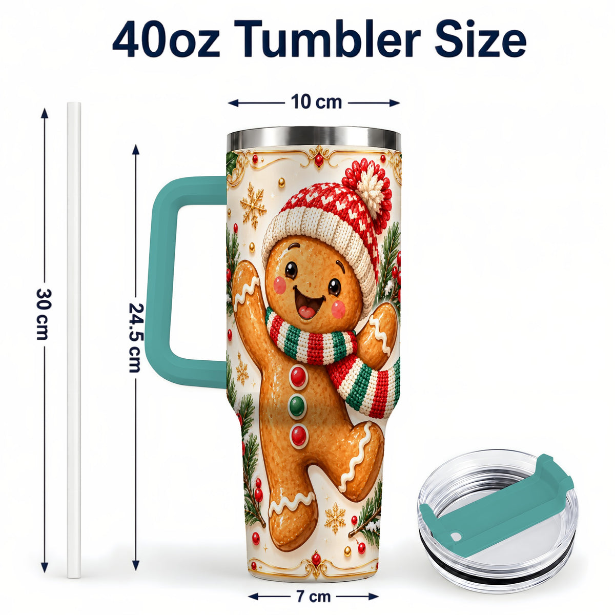 #pl[40oz|Green] Cheerful 40oz Tumbler, Gingerbread Tumbler, Stainless Steel Travel Cup