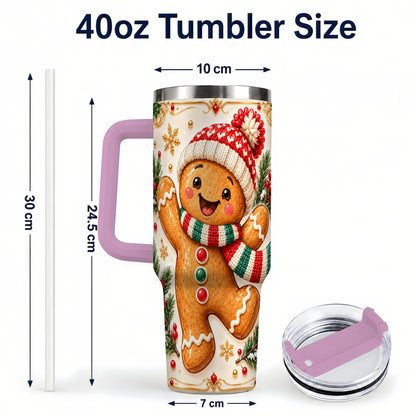#pl[40oz|Pink] Cheerful 40oz Tumbler, Gingerbread Tumbler, Stainless Steel Travel Cup