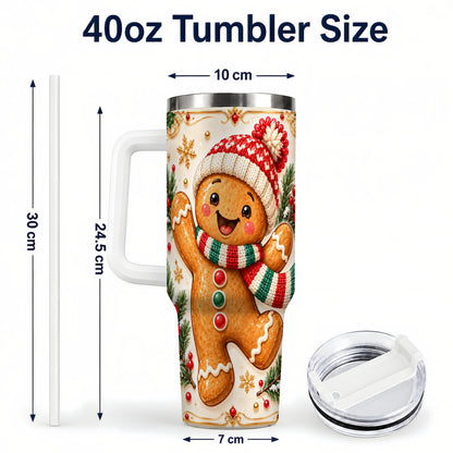 #pl[40oz|White] Cheerful 40oz Tumbler, Gingerbread Tumbler, Stainless Steel Travel Cup