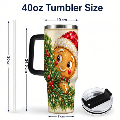 #pl[40oz|Black] Gingerbread Santa Tumbler 40oz, Holiday Tumbler, Stainless Steel Travel Cup