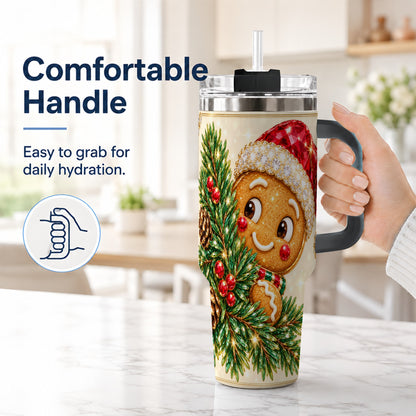 #pl[40oz|Black] Gingerbread Santa Tumbler 40oz, Holiday Tumbler, Stainless Steel Travel Cup