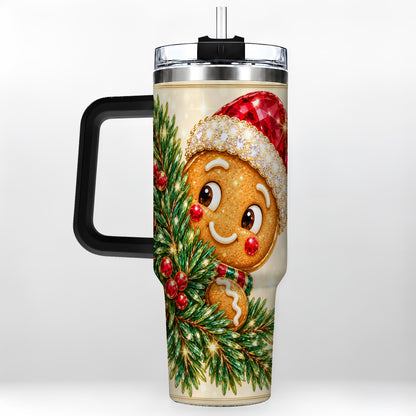 #pl[40oz|Black] Gingerbread Santa Tumbler 40oz, Holiday Tumbler, Stainless Steel Travel Cup