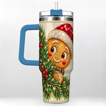 #pl[40oz|Blue] Gingerbread Santa Tumbler 40oz, Holiday Tumbler, Stainless Steel Travel Cup