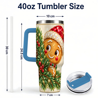 #pl[40oz|Blue] Gingerbread Santa Tumbler 40oz, Holiday Tumbler, Stainless Steel Travel Cup