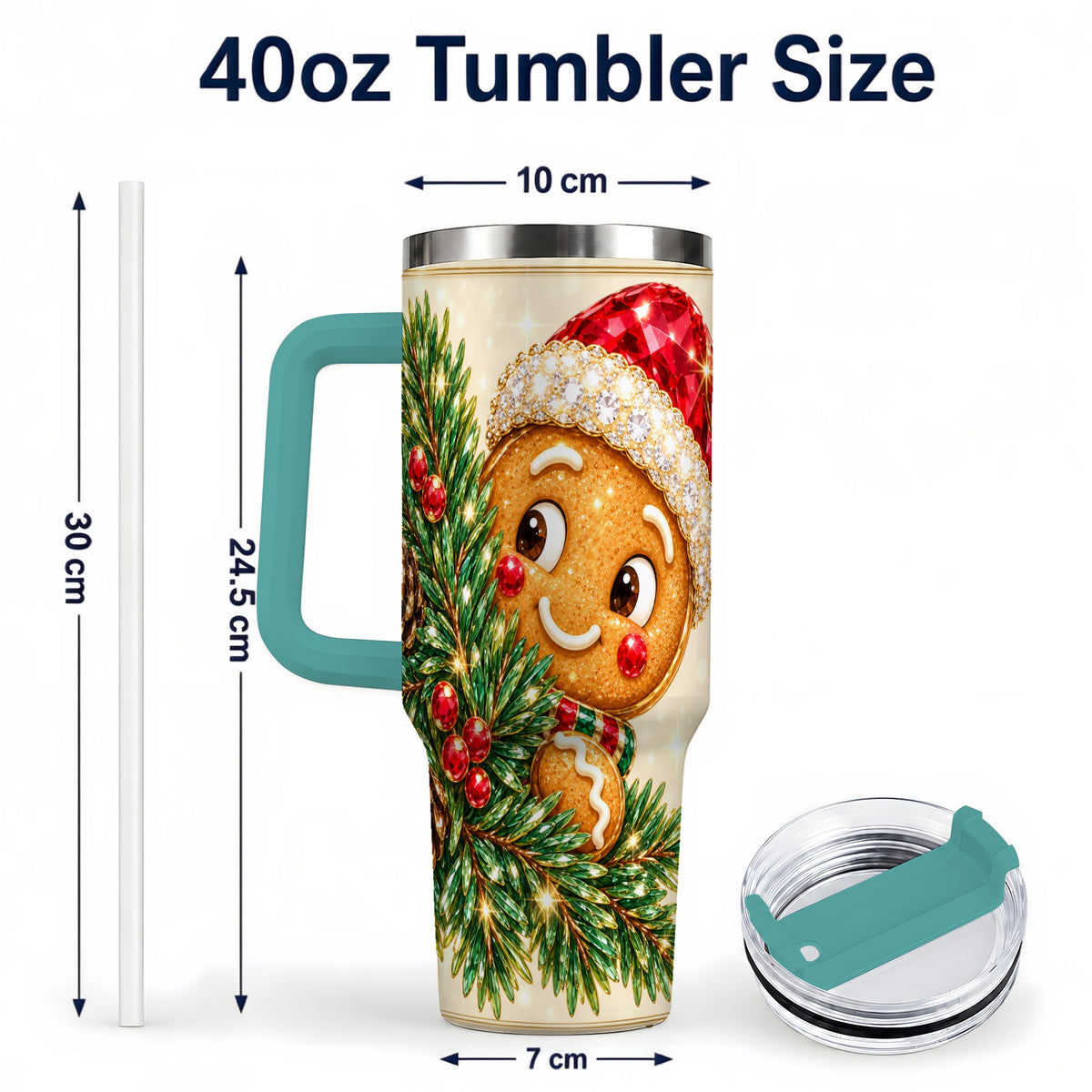 #pl[40oz|Green] Gingerbread Santa Tumbler 40oz, Holiday Tumbler, Stainless Steel Travel Cup