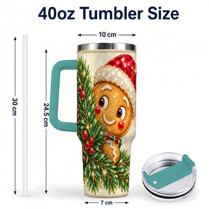 #pl[40oz|Green] Gingerbread Santa Tumbler 40oz, Holiday Tumbler, Stainless Steel Travel Cup