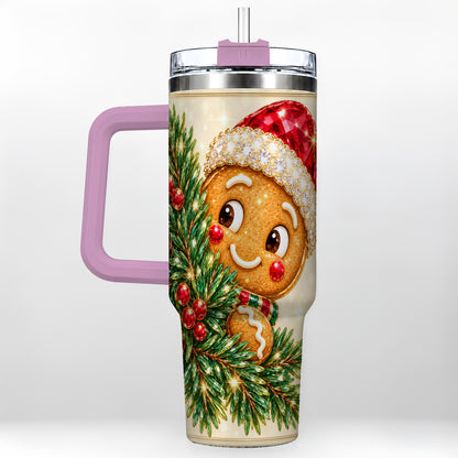 #pl[40oz|Pink] Gingerbread Santa Tumbler 40oz, Holiday Tumbler, Stainless Steel Travel Cup