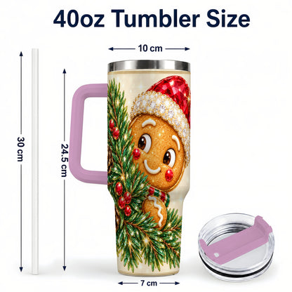 #pl[40oz|Pink] Gingerbread Santa Tumbler 40oz, Holiday Tumbler, Stainless Steel Travel Cup