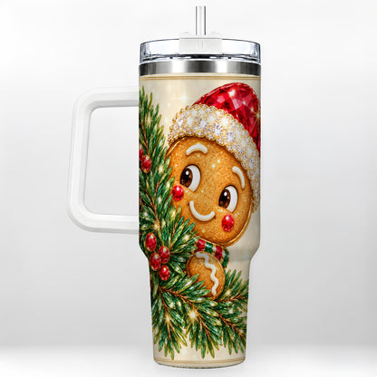 Gingerbread Santa Tumbler 40oz, Holiday Tumbler, Stainless Steel Travel Cup