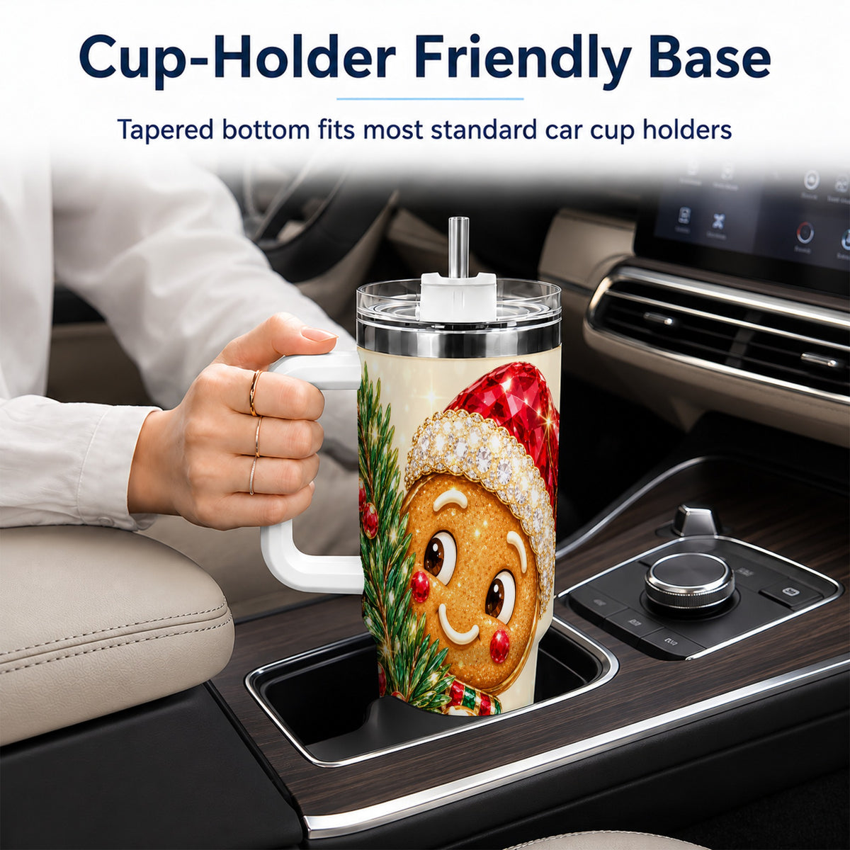 Gingerbread Santa Tumbler 40oz, Holiday Tumbler, Stainless Steel Travel Cup