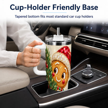 Gingerbread Santa Tumbler 40oz, Holiday Tumbler, Stainless Steel Travel Cup