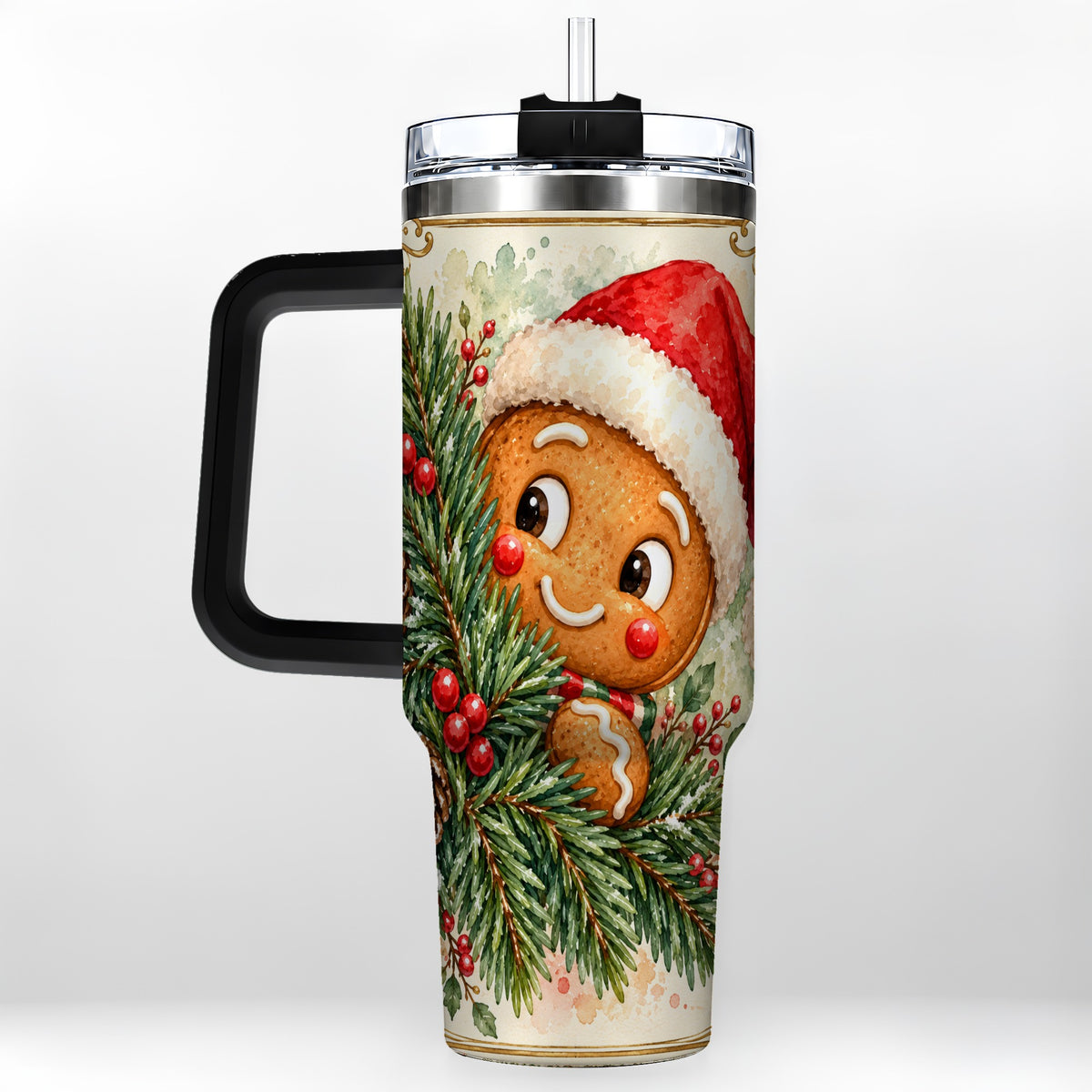 #pl[40oz|Black] Gingerbread Tumbler 40oz, Holiday Tumbler, Stainless Steel Travel Cup