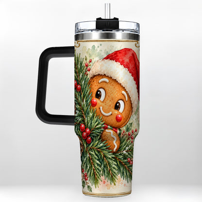 #pl[40oz|Black] Gingerbread Tumbler 40oz, Holiday Tumbler, Stainless Steel Travel Cup