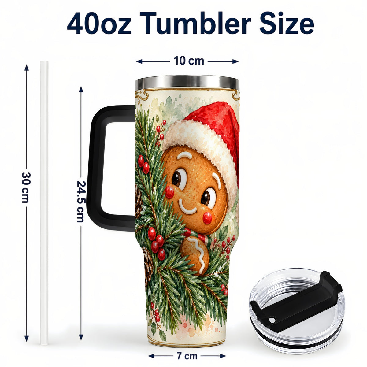 #pl[40oz|Black] Gingerbread Tumbler 40oz, Holiday Tumbler, Stainless Steel Travel Cup