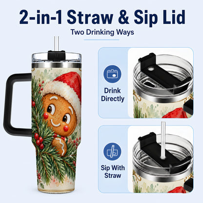 #pl[40oz|Black] Gingerbread Tumbler 40oz, Holiday Tumbler, Stainless Steel Travel Cup