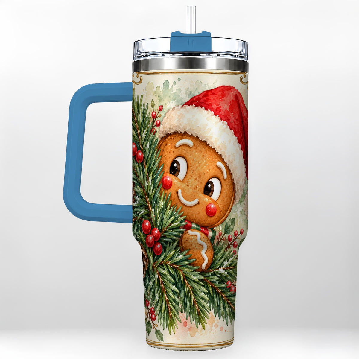 #pl[40oz|Blue] Gingerbread Tumbler 40oz, Holiday Tumbler, Stainless Steel Travel Cup