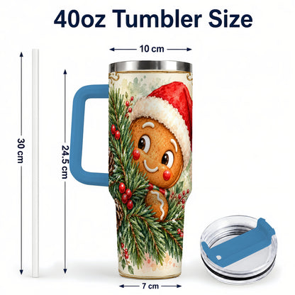 #pl[40oz|Blue] Gingerbread Tumbler 40oz, Holiday Tumbler, Stainless Steel Travel Cup