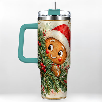 #pl[40oz|Green] Gingerbread Tumbler 40oz, Holiday Tumbler, Stainless Steel Travel Cup