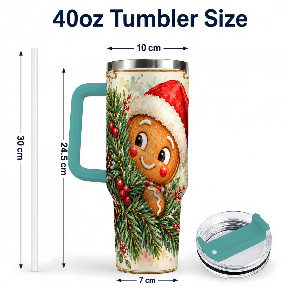 #pl[40oz|Green] Gingerbread Tumbler 40oz, Holiday Tumbler, Stainless Steel Travel Cup