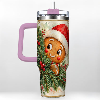 #pl[40oz|Pink] Gingerbread Tumbler 40oz, Holiday Tumbler, Stainless Steel Travel Cup